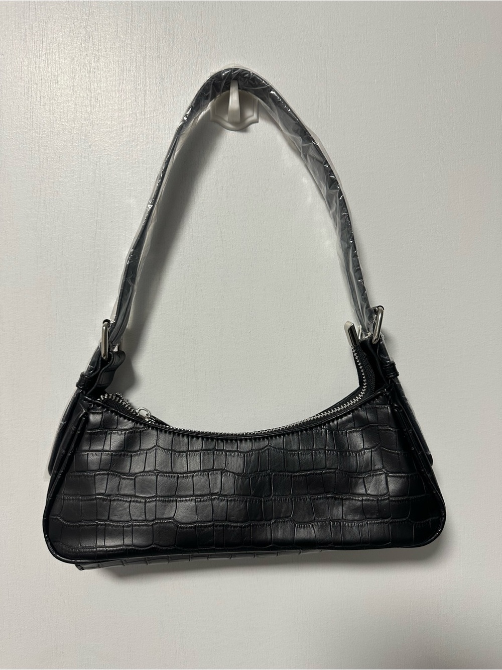 Black Croc-Embossed Mini Shoulder Bag